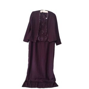 Vtg Nebiani 2 Piece Maxi Beaded Formal Gown  Dress Sz 18 Jacket Plum Peplum Slit